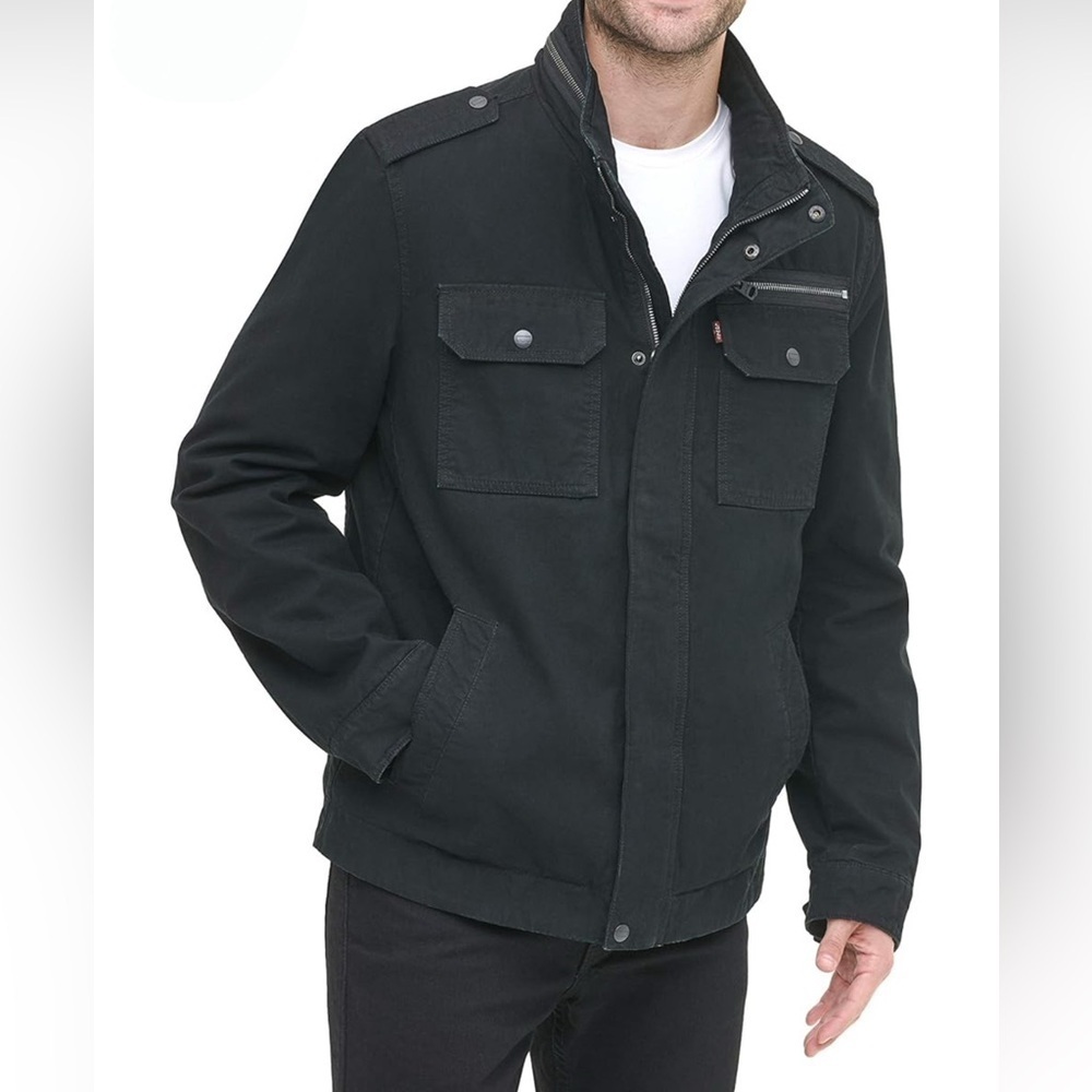 Levi’s Military Field Jacket Mens Large Black Quilted Lined Cotton Utility Coat